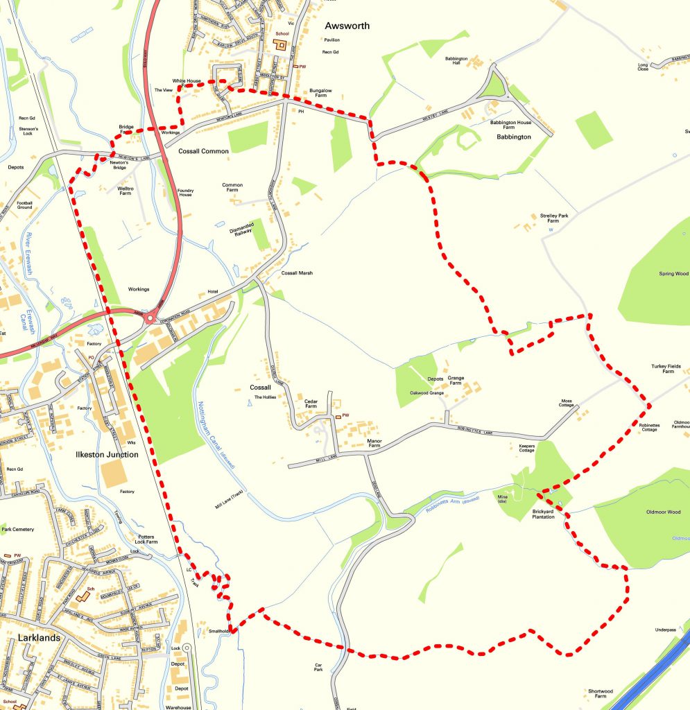 Map of Cossall village boundary